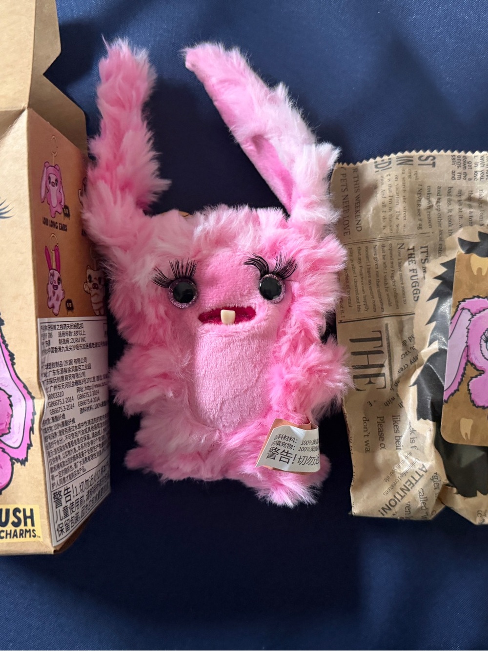 Fuggler Baby Baddies Plush Bag Clip Charm Keychain Lord Long Ears Pink New